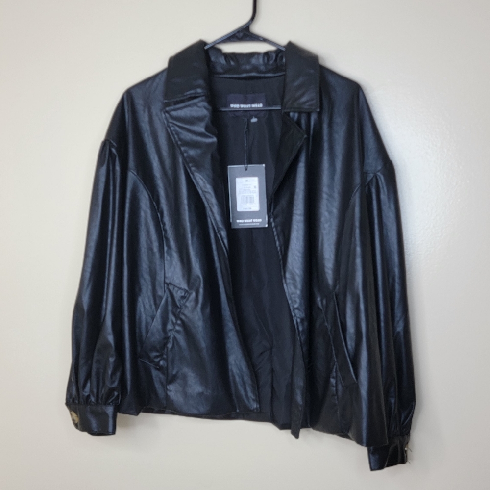 Who What Wear Black Faux Leather Jacket Medium - Picture 2 of 9